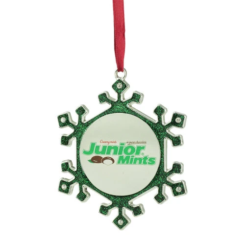 Northlight 3.25" Green And Silver Snowflake 'Junior Mints' Candy Logo Christmas Ornament 1 Northlight 3.25" Green And Silver Snowflake 'Junior Mints' Candy Logo Christmas Ornament