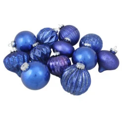 Northlight 12ct Royal Blue Multi Finish With Various Shaped Christmas Ornaments 3.75"