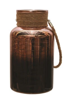 Northlight 10" Copper Brown Circular Pillar Candle Holder Lantern With Handle