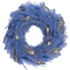 Northlight Blue And Gray Feather Artificial Christmas Wreath - 14-Inch, Unlit