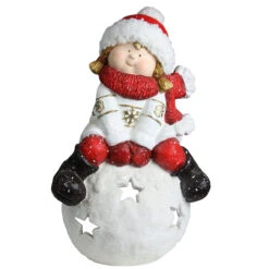 Northlight 19.25" Red And White Girl On A Snowball Christmas Tealight Candle Holder