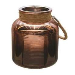 Northlight 6.25" Copper Brown Pillar Candle Holder Lantern With Handle