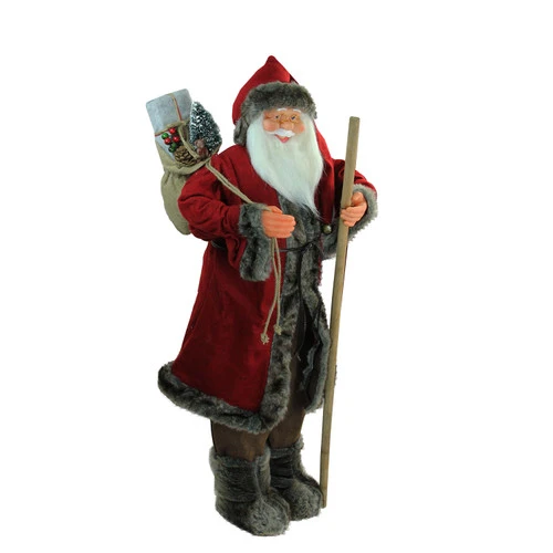 Northlight 48" Red And Brown Santa Claus With Walking Stick Standing Christmas Figure 2 Northlight 48" Red And Brown Santa Claus With Walking Stick Standing Christmas Figure - Image 2
