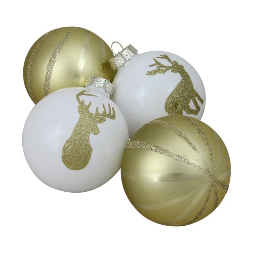 Northlight 4ct Champagne Gold And White Deer 2-Finish Christmas Ball Ornaments 4.5" (110mm) 1 Northlight 4ct Champagne Gold And White Deer 2-Finish Christmas Ball Ornaments 4.5" (110mm)