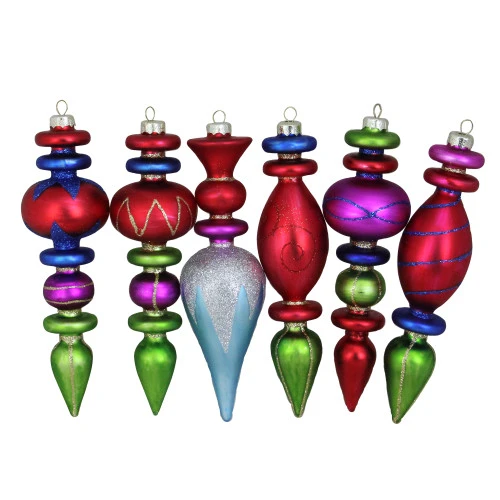Northlight 6ct Red And Green 3-Finish Glass Christmas Finial Ornaments 6.5" (165mm) 1 Northlight 6ct Red And Green 3-Finish Glass Christmas Finial Ornaments 6.5" (165mm)