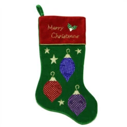 Northlight 20" Green And Red Embroidered Ornament Christmas Stocking With Cuff