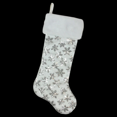 Northlight 19 White And Silver Sequin Snowflake Christmas Stocking 5 Northlight 19 White And Silver Sequin Snowflake Christmas Stocking - Image 5