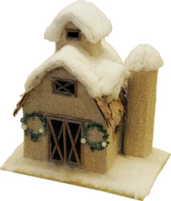 Northlight 12" Brown And White Snow Covered Barn With Wreaths Christmas Tabletop Decor