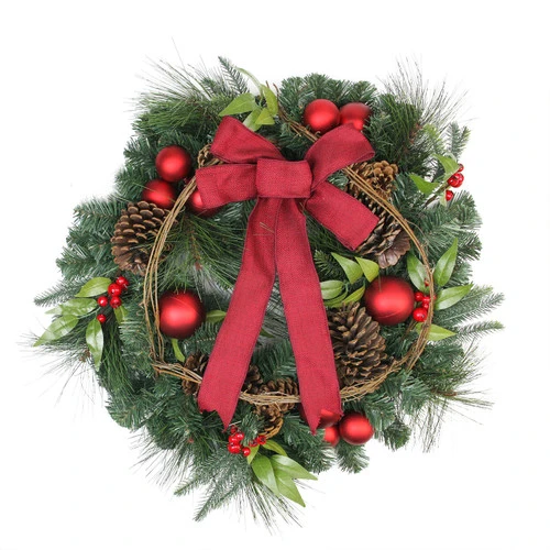 Northlight Red Berries And Ball Ornaments Artificial Christmas Wreath With Ribbon - 24-Inch, Unlit 1 Northlight Red Berries And Ball Ornaments Artificial Christmas Wreath With Ribbon - 24-Inch, Unlit
