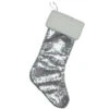 Northlight 18" Silver Sequins With A White Faux Fur Trim Christmas Stocking