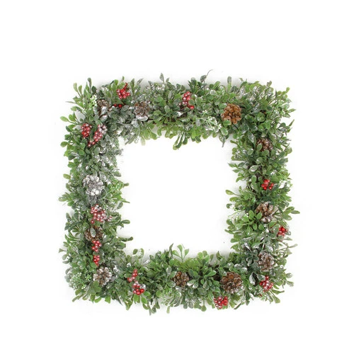 Northlight Square Boxwood And Berries Pine Cone Artificial Christmas Wreath 18-Inch, Unlit 1 Northlight Square Boxwood And Berries Pine Cone Artificial Christmas Wreath 18-Inch, Unlit