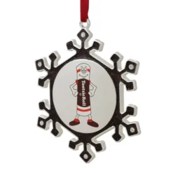 Northlight 3.5" Silver Plated Snowflake Toostie Roll Man Candy Logo Christmas Ornament