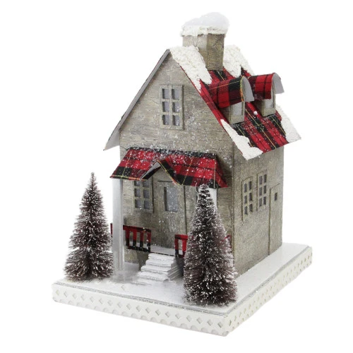 Northlight 10" Brown And Red Battery Operated LED Tartan House Christmas Decor 2 Northlight 10" Brown And Red Battery Operated LED Tartan House Christmas Decor - Image 2