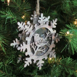 Northlight 6" Brown And Gray Pre-Lit Snowflake With Bird Christmas Ornament -Chic Christmas Decoration e179bphauaxsylsttvr69vi007bapau8 14222.1588357555