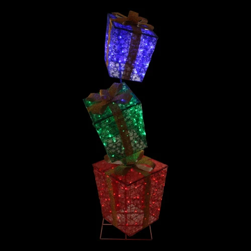 Northlight 73" LED Lighted Shimmering Snowflake Stacked Gift Boxes Outdoor Decoration 2 Northlight 73" LED Lighted Shimmering Snowflake Stacked Gift Boxes Outdoor Decoration - Image 2