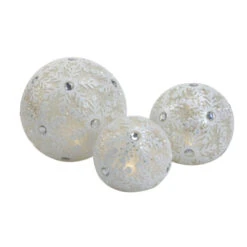 Northlight Set Of 3 White And Silver Battery Operated Lighted LED Snowflake Christmas Ball Decors 6"