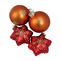 Northlight 4ct Shiny Red Stars And Amber Orange Balls Glass Christmas Ornaments 4.25"