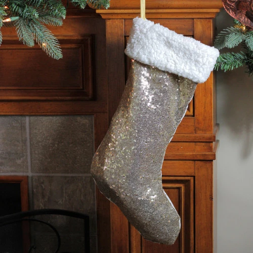 Northlight 18" Gold Paillette Sequins Christmas Stocking With High Pile Fleece Cuff 2 Northlight 18" Gold Paillette Sequins Christmas Stocking With High Pile Fleece Cuff - Image 2