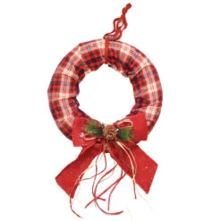 Northlight Red Plaid Christmas Wreath With Burlap Bow And Pine Accents - 16-Inch, Unlit