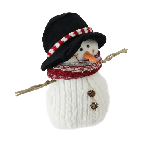 Northlight 9" Black And White Fuzzy Smiling Christmas Snowman Figurine 2 Northlight 9" Black And White Fuzzy Smiling Christmas Snowman Figurine - Image 2