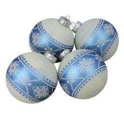 Northlight 4ct Blue And White Nordic Fair Isle Glass Ball Christmas Ornaments 4-Inch