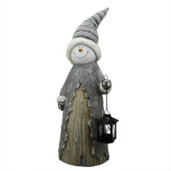 Northlight 26" Gray And White Rustic Snowman With Lantern Christmas Table Top Figurine