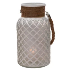 Northlight 10" White And Brown Diamond Texture Glass Pillar Candle Holder Lantern