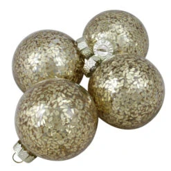 Northlight 4ct Clear And Gold Shiny Seeds Glass Christmas Ball Ornaments 4" (101.5mm)