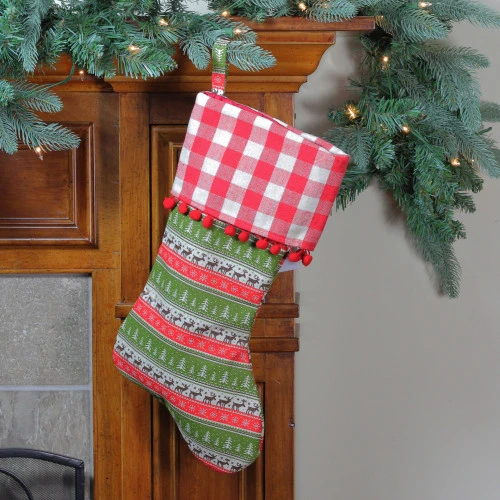 Northlight 19" Red And Green Rustic Lodge Christmas Stocking 2 Northlight 19" Red And Green Rustic Lodge Christmas Stocking - Image 2