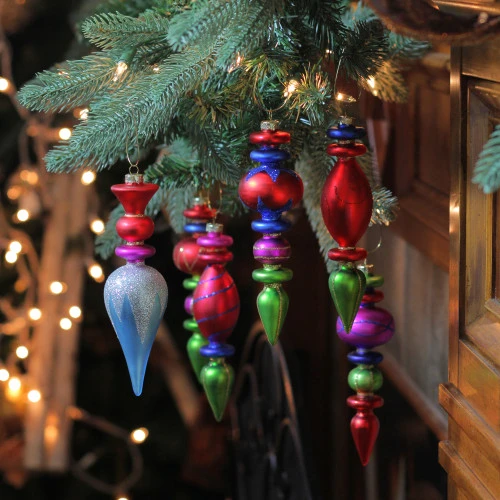 Northlight 6ct Red And Green 3-Finish Glass Christmas Finial Ornaments 6.5" (165mm) 2 Northlight 6ct Red And Green 3-Finish Glass Christmas Finial Ornaments 6.5" (165mm) - Image 2