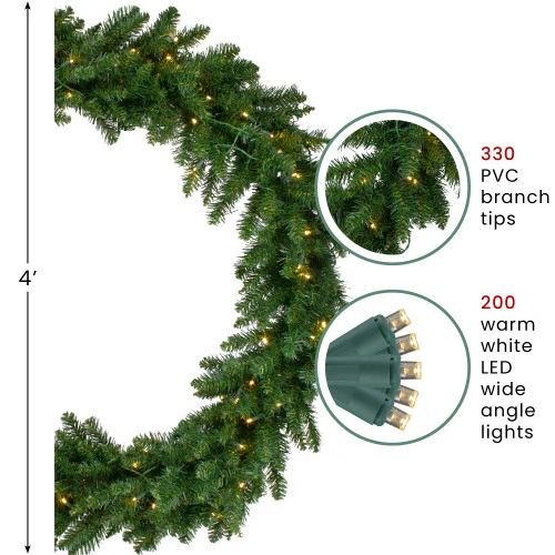 Northlight LED Lighted Buffalo Fir Artificial Christmas Wreath - 48-Inch, Warm White Lights 4 Northlight LED Lighted Buffalo Fir Artificial Christmas Wreath - 48-Inch, Warm White Lights - Image 4