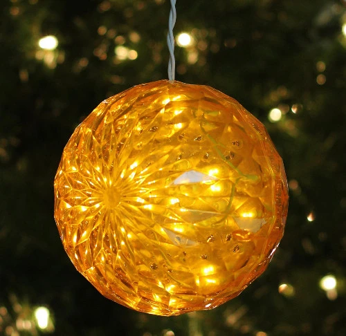 Northlight 6" Yellow LED Lighted Hanging Christmas Crystal Sphere Ball Outdoor Decoration 3 Northlight 6" Yellow LED Lighted Hanging Christmas Crystal Sphere Ball Outdoor Decoration - Image 3