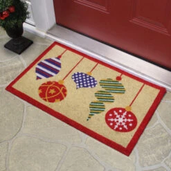 Northlight Brightly Colored Mixed Christmas Ornaments Doormat With Red Border 30" X 18" -Chic Christmas Decoration northlight20fw28335 styled 96432.1588405417