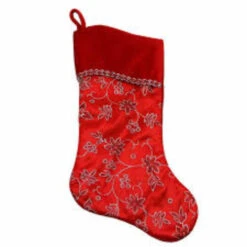 Northlight 20.5" Red And Silver Glittered Floral Shadow Cuffed Christmas Stocking -Chic Christmas Decoration northlight20l35393 03 65629.1599786792