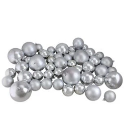 Northlight 50ct Silver Splendor Shatterproof 2-Finish Christmas Ball Ornaments 4" (100mm)