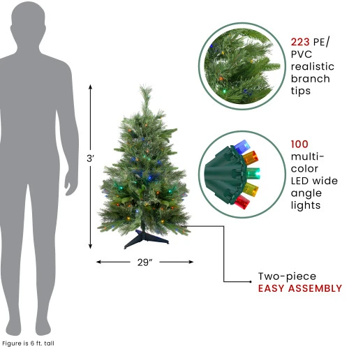 Northlight 3' X 29 Pre-Lit Ashcroft Cashmere Pine Full Artificial Christmas Tree - Multi LED Lights 2 Northlight 3' X 29 Pre-Lit Ashcroft Cashmere Pine Full Artificial Christmas Tree - Multi LED Lights - Image 2