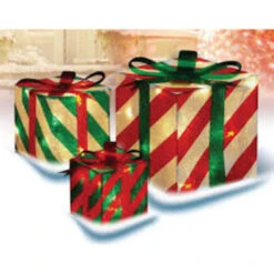 Northlight Set Of 3 Red And Green Striped Gift Boxes Outdoor Christmas Decorations 8" G -Chic Christmas Decoration northlight20zg15690 03 24468.1599873110
