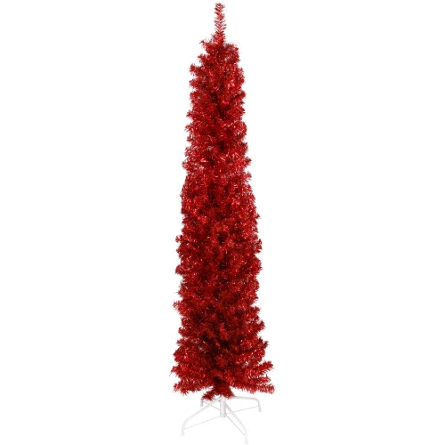 Northlight 6' Pencil Red Tinsel Artificial Christmas Tree - Unlit 1 Northlight 6' Pencil Red Tinsel Artificial Christmas Tree - Unlit