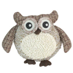 Northlight 12" Brown And Ivory Plaid Owl With Textured Plush Tabletop Christmas Figure