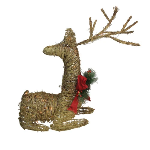 Northlight 30" Pre-Lit Gold Reindeer With Bow Outdoor Christmas Decor 2 Northlight 30" Pre-Lit Gold Reindeer With Bow Outdoor Christmas Decor - Image 2
