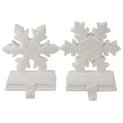 Northlight Set Of 2 White Glittered Snowflake Christmas Stocking Holder 6.5”