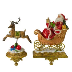Northlight Set Of 2 Gold Santa And Reindeer Glittered Christmas Stocking Holders 9.5”