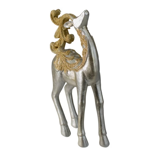 Northlight 12" Silver And Gold Glitter Christmas TableTop Reindeer Figure 2 Northlight 12" Silver And Gold Glitter Christmas TableTop Reindeer Figure - Image 2
