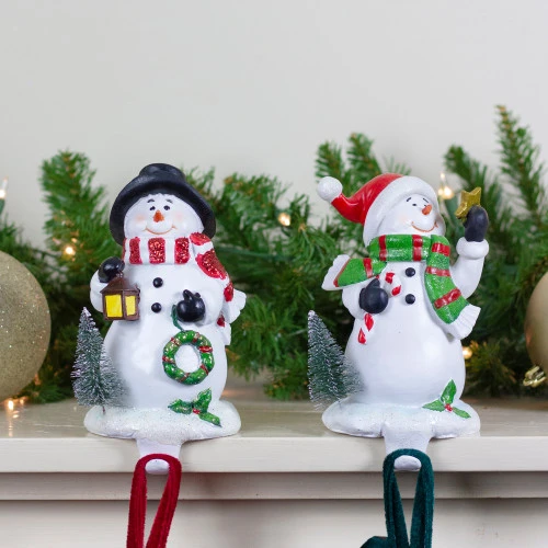 Northlight Set Of 2 Glittered Snowman Christmas Stocking Holders 5.75" 2 Northlight Set Of 2 Glittered Snowman Christmas Stocking Holders 5.75" - Image 2