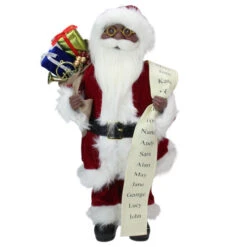 Northlight 16" African American Santa Claus With Naughty Or Nice List Christmas Figure