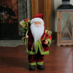 Northlight 16" Red And Green Grand Imperial Santa Claus With Gift Bag Christmas Tabletop Figurine -Chic Christmas Decoration northlight e76439 3 63260.1665610429