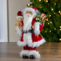 Northlight 16" Red And White Standing Santa Claus Christmas Figure With Present Bag -Chic Christmas Decoration northlight e76476 5 05374.1665610438