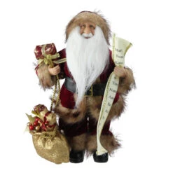 Northlight 12" Red And White Woodland Standing Santa Claus With Gift Bag Christmas Figure