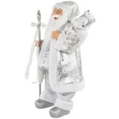 Northlight 24" Silver And White Santa Claus With Staff And Gift Bag Christmas Figure -Chic Christmas Decoration northlight e85381 3new 15786.1670873843