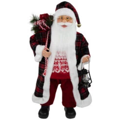 Northlight 24" Red And White Santa Claus With Lantern And Gift Bag Christmas Figure